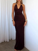Slit Back Halter Neck Maxi Dress Wine Red / S